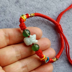 Natural Jadeite Carved Chinese Zodiac,Handmade Red cord Bracelet 6 to 10 inches Adjustable,Natural Jade Zodiac Bracelet