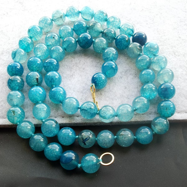 Blue dragon Veins agate stone Round Beads Necklace Hand knot NECKLACEE 16-60 inches necklace