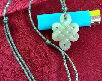 Untreated Light Green Jade Pendant Handmade Cord Necklace Chinese
