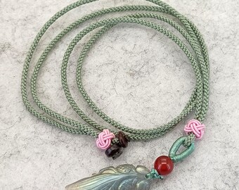 Natural Labradorite Gemstone Pendant Goldfish Cord Necklace Moon Stone Talisman Healing Reiki Necklace