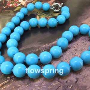18"/35"/45"/55" 10mm Charm Blau Türkis Perlen Geknotet Larit Halskette Charm Rund Türkis Schmuck