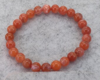 Natural Red Agate Bracelet Round Beaded Elastic Bracelet Healing Reiki Bracelet 7 inch