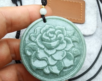 Certificated Jadeite Pendant Peony Flower 花开富贵 Hand knotted Burma Jade Beads Necklace adjustable 14-26 inches