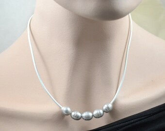 18" Real Pearl Rope Necklace Grey Rice Pearl  White Rope  Choker Necklace Wedding Gift