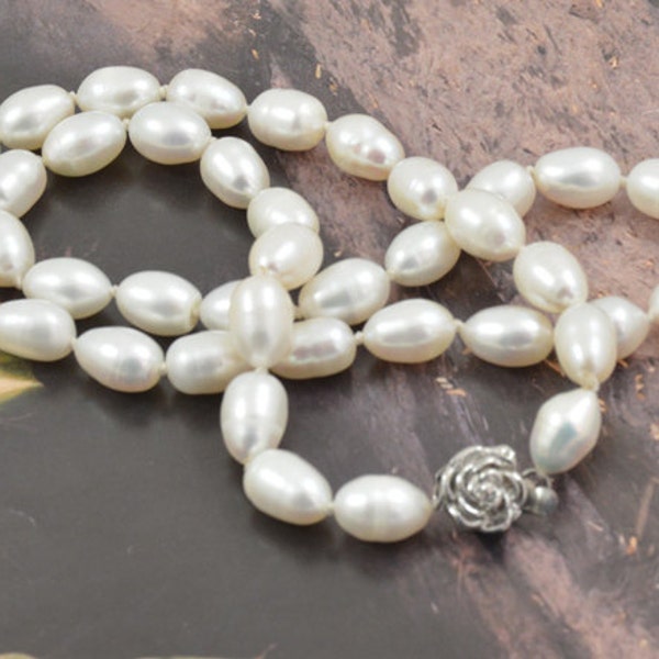 18"/24"/35"/45"/55" Charm Rice White Freshwater Pearl Perles Noted Lariat Necklace Real Pearl Long Wedding Necklace