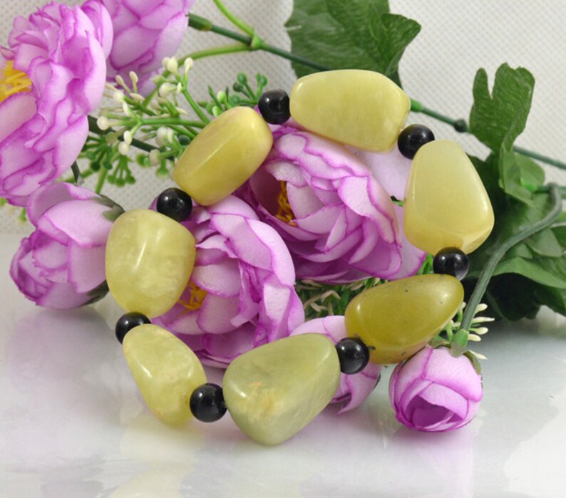 Nugget Natural Green Jade Gemstone Beads Bracelet Beaded Elastic line Bracelet