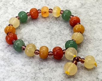 Aventurine Pumpkin Bead Bracelet: 7.5" Healing Reiki Yoga Jewelry