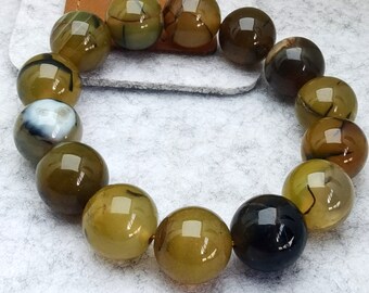 Handmade Yellow Dragon Agate Bead Bracelet: Reiki Healing, Stretch Fit
