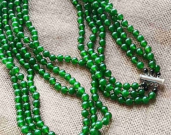 Handmade Knotted Green Jade Lariat Necklace - 32" Beaded Charm Necklace
