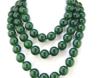 18"/20"/24"/35"/45" 12mm Charm Large Oliven Green Jade Round Beads Knotted Lariat Necklace Green Jade Long Necklace