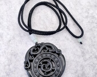 Dark Green Jade Phoenix Pendant with Cord Necklace Adjustable