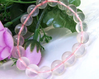 11mm Natural Rose Crystal Quartz  Round Gemstone Bracelet Beaded  Bracelet