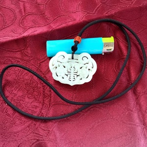 Untreated White Jade Pendant handmade Cord Necklace Bat Wintersweet Longevity Amulet 长命锁