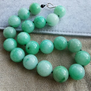 18inches Round Light Green Jade Beaded Necklace Hand Knotted Necklace (18 mm) Beads MEN&#39;S WOMEN&#39;S NECKLACEE