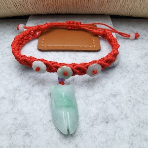 5” to 10” A Burma Jade Cicada Flower Bracelet Adjustable Bracelet Hand woven Cord Slide clasp Bracelet