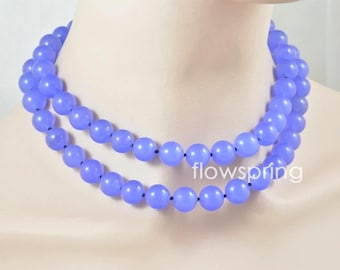 Collar de cuentas de jade lavanda anudado de 14 mm con cierre en forma de S (longitud opcional)