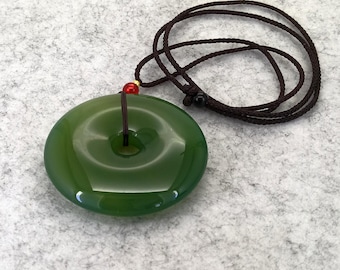 Natural Chalcedony Pendant Carved Donut Pendant Hand Cord Necklace