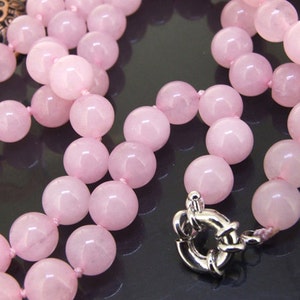 18&quot;/35&quot;/45&quot;/55&quot; 8mm Charm Rose Jade Round Beads Knotted Lariat Necklace pink jade  Long Necklace