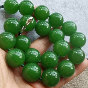 18inches Runde Olive Grün Jade Perlen Halskette Hand Geknüpft Halskette (20 mm) Perlen MÄNNER FRAUEN KETTE