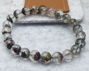 Green Phantom Quartz Beaded Bracelet: Healing Reiki Yoga Jewelry
