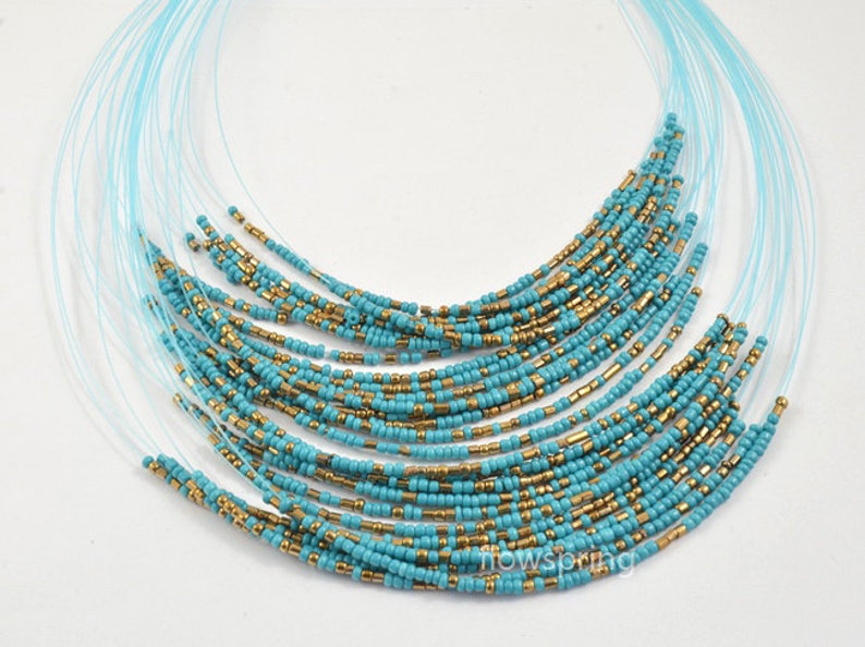 18-21 Charm 29Strands Shiny Turquoise Green Seed Glass Beads Hand Necklace Choker Necklace