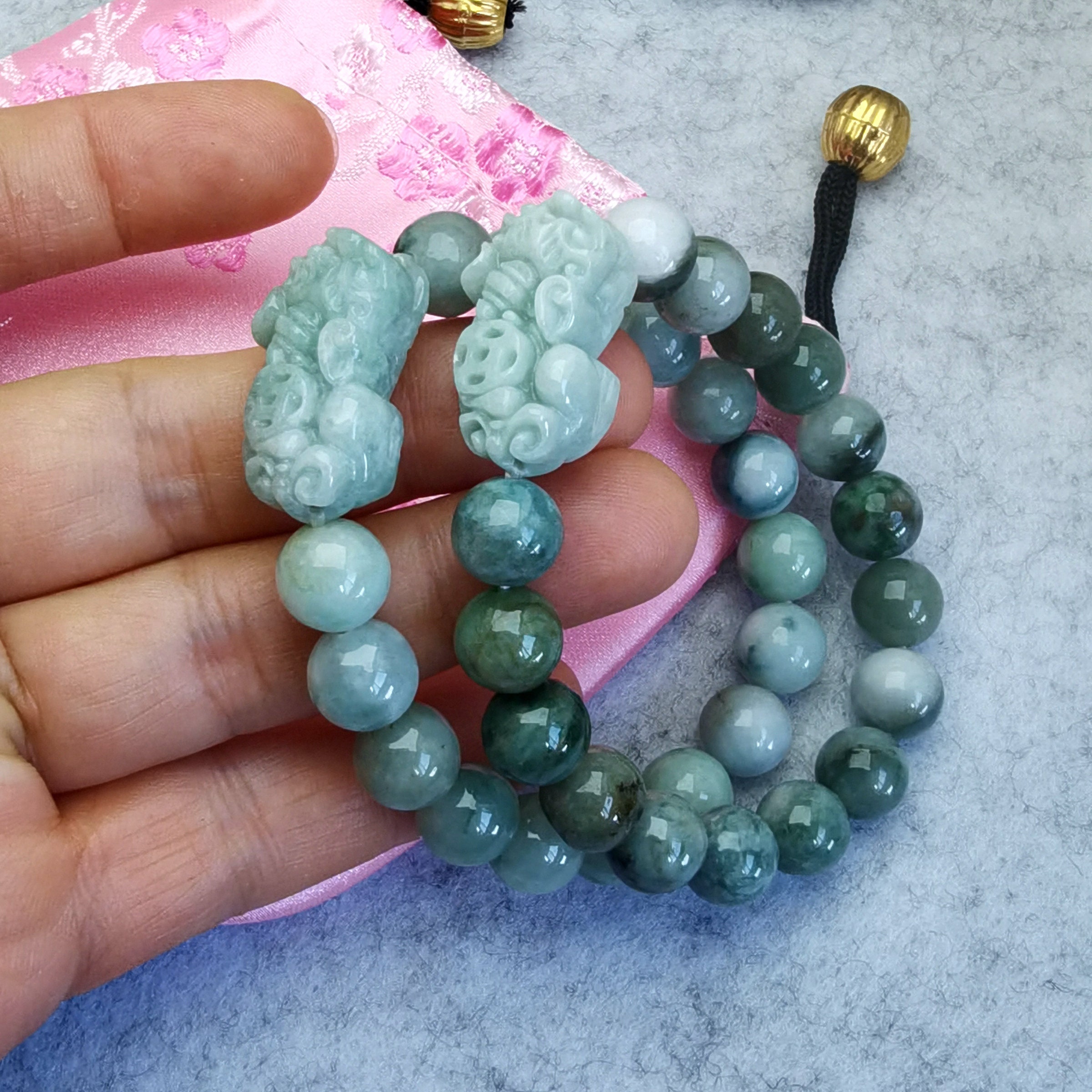 天然ビルマ翡翠の貔貅ブレスレット:レイキヒーリング翡翠