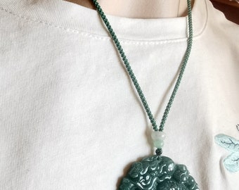 Icy Water Blue Jadeite Dragon Pendant: Hand-Knotted Burma Jade Necklace