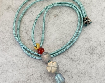 Natural Labradorite Pendant Carved Clover Rabbit Turtle shell Cord Necklace adjustable 14-26 inches