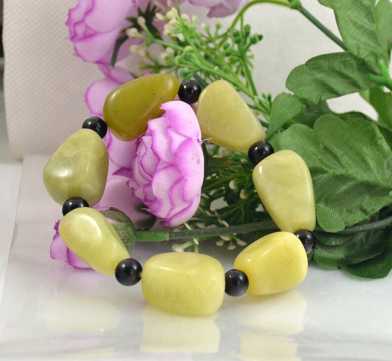 Nugget Natural Green Jade Gemstone Beads Bracelet Beaded Elastic line Bracelet