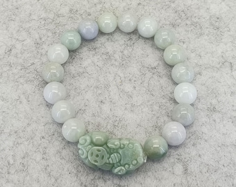 Natural Jadeite Pixiu Charm Bracelet: Burma Jade Healing Beads