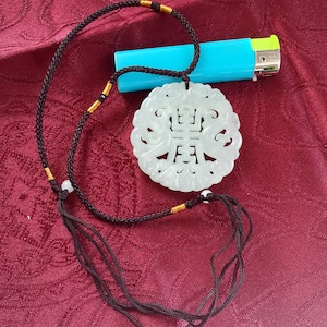 Untreated White Jade Pendant handmade Cord Necklace Bat Dragon Longevity Amulet