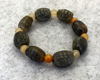 7” Natural Aventurine Tortoise shell Beads Stretch Bracelet Healing Reiki Bracelet