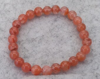 Natural Light Red Agate Bracelet Round Beaded Elastic Bracelet Healing Reiki Bracelet 7 inch