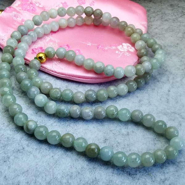 108 Beads Natural Jadeite Round Beads 7.5-8 mm Light Green Grade A Burma Jade Beaded Necklace