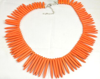 Orange Turquoise Spike Necklace: Tribal Graduated Needle Jewelry