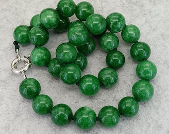 Green Jade Beaded Choker Necklace: Knotted Jade Jewelry 18 inches