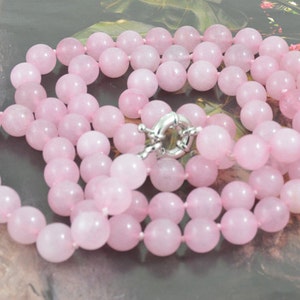 18"/35"/45"/55" 10mm Charm Pink Rose Jade Round Beads Knotted Lariat Necklace Pink Long Wedding  Necklace