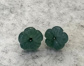 Natural Jadeite Carved Flower Earring Stud 925 Silver Earring