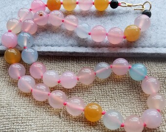 Multicolor Candy Agate Beaded Necklace: Hand Knotted, 18 inch