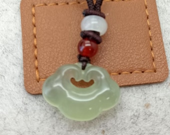 Xiuyan Jade Lock of Longevity Pendant handmade Cord Necklace Jade Amulet Adjustable Necklace Jade Lock of Longevity Pendant