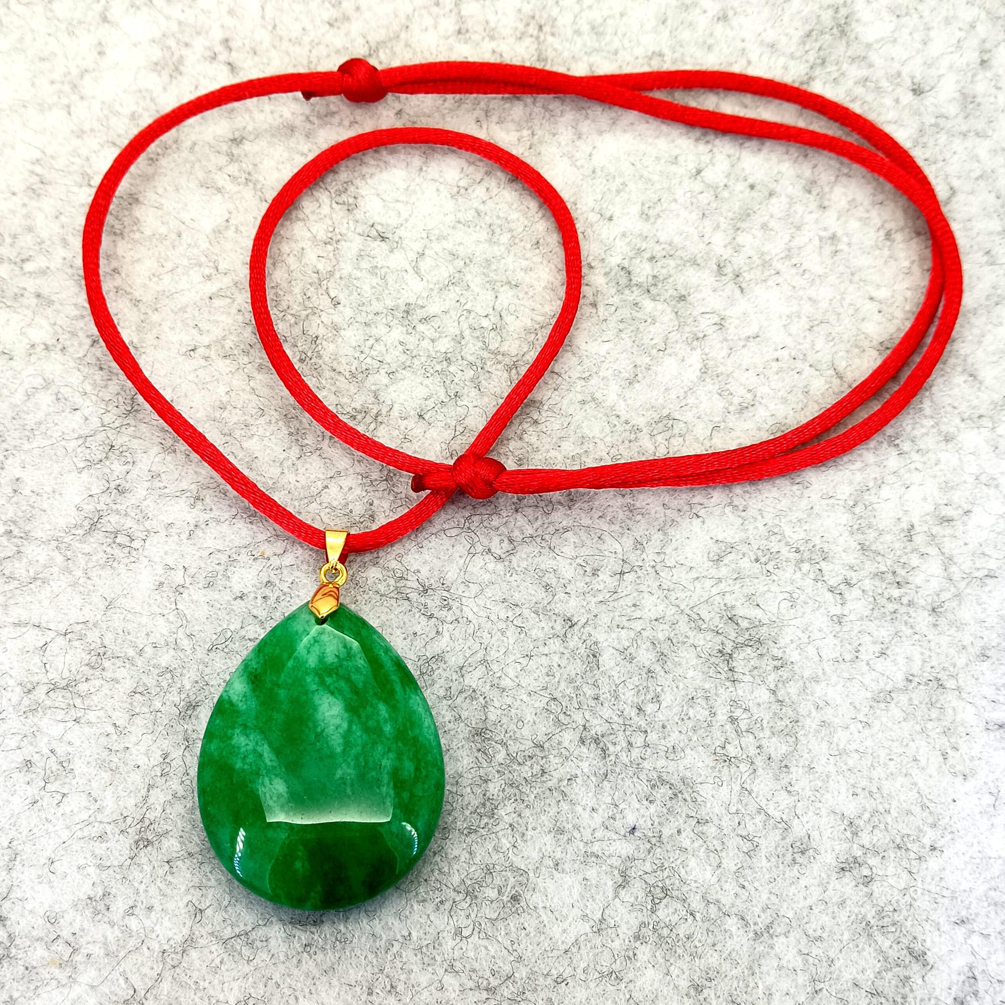14” to 28" Green Jade Water drop shape Pendant handmade Cord Necklace Jade Amulet Adjustable Necklace