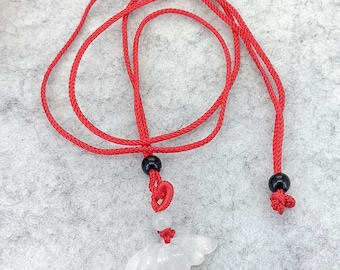 Natural Moon Stone Pendant Carved Shell Cord Necklace adjustable 14-26 inches