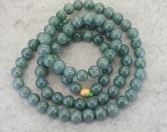 Natural Jadeite Beaded Necklace Round Ball beads 7.5-8 mm Necklace