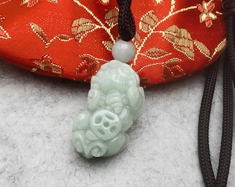 Carved Jadeite Pixiu Pendant Necklace: Adjustable Blessing Wealth Charm