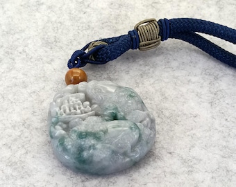 Natural Jadeite Pendant Necklace Carved Double Toad with Coin 招财进宝 with Cord Jade Necklace Jade Hand Piece