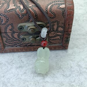 Xiuyan Jade Easter Bunny Pendant handmade Cord Necklace Adjustable Jade Rabbit Pendant