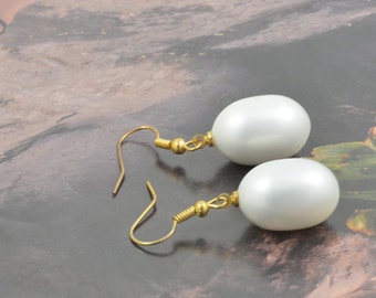 2"  18mmx13mm Large Charm Luster White Teardrop South Seashell Pearl  Beads Earring Dangle