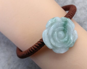 Natural Jadeite Flower Bracelet Hand-knitted Cord Bracelet