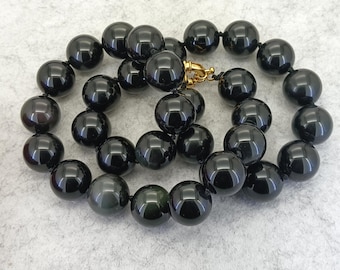 Natural Obsidian Round Beads Knoted Cord Necklace Gemstone Beaded Necklace 18-32 inches optional