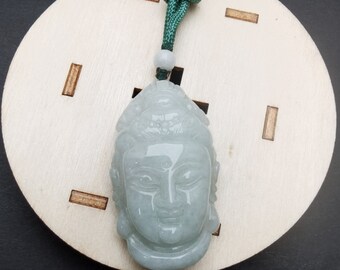Natural Jadeite Buddha Pendant Necklace: Blessing Wealth, Adjustable Chain